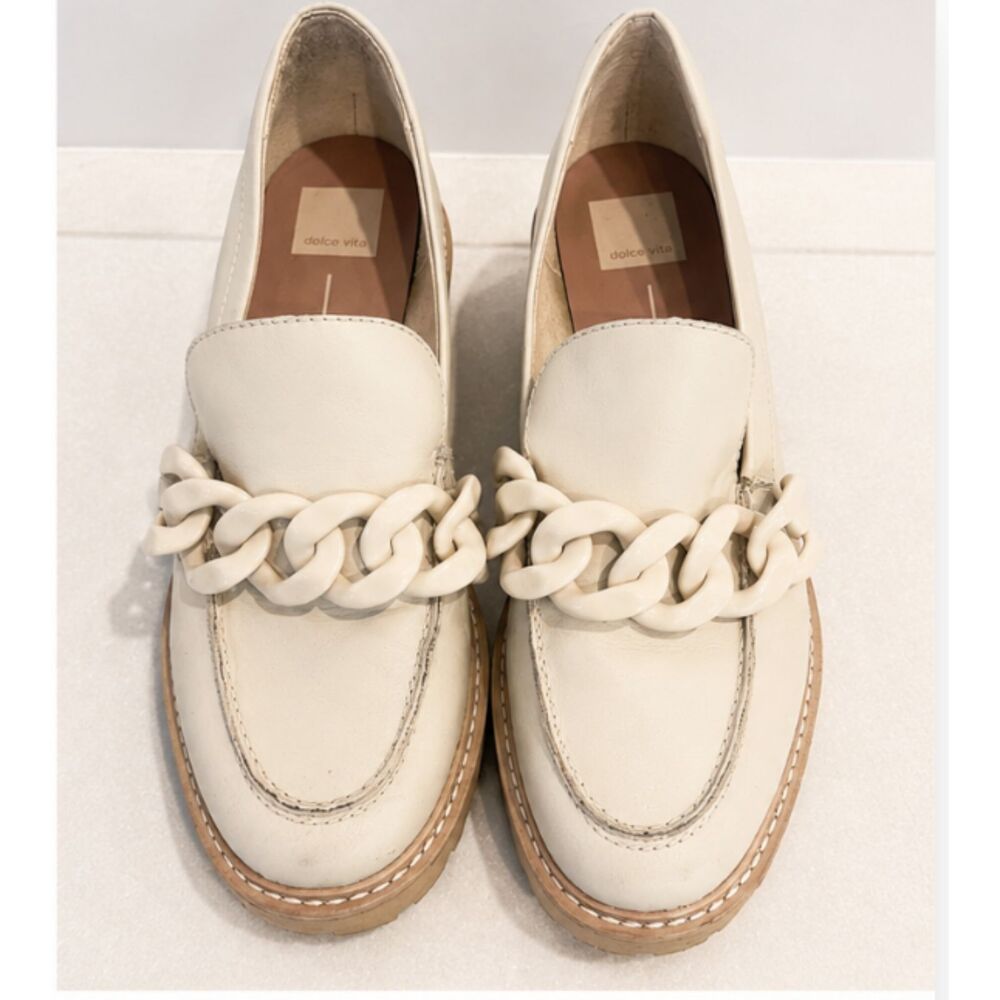 Dolce Vita Chain Loafers Cream Leather Platform Loafers Size 10